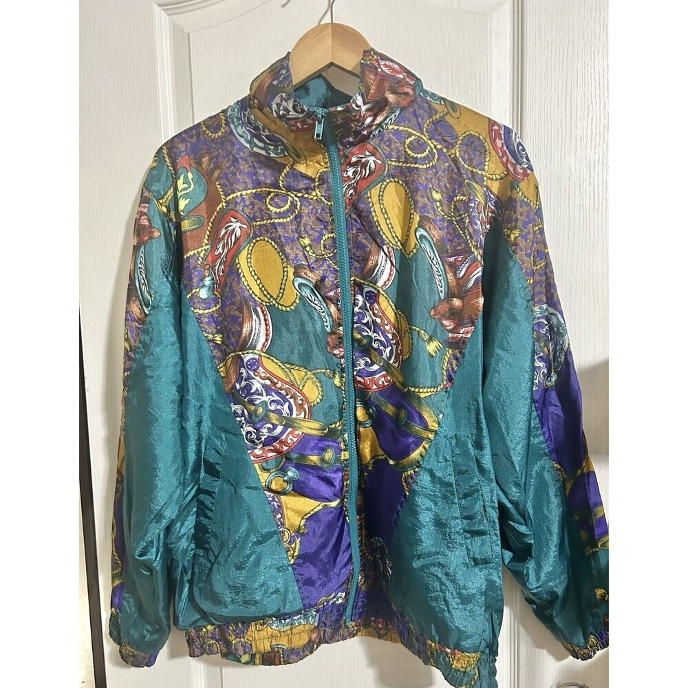 Vintage Windbreaker Jennifer Moore Size Large MultiColor 1990s Chain Design